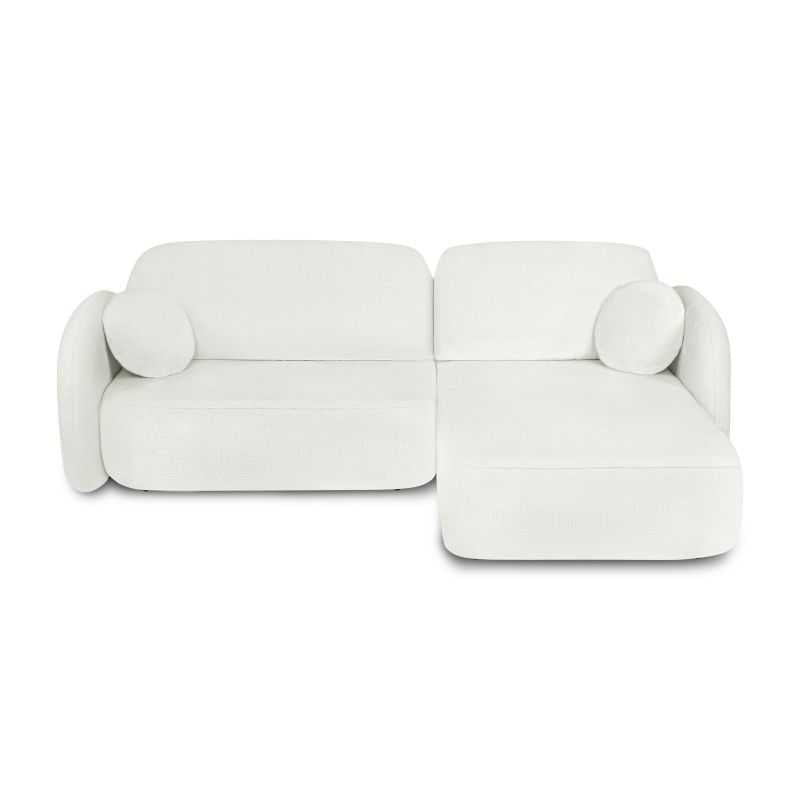 Canapé d'angle convertible 4 places tissu chenille écru, design arrondi contemporain