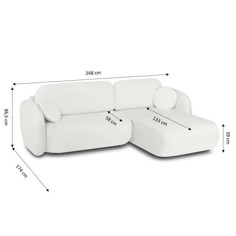 Canapé d'angle droit convertible CARLOTTA 4 places tissu chenille écru