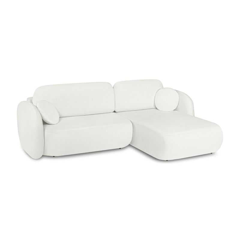 Canapé d'angle droit convertible CARLOTTA 4 places tissu chenille écru