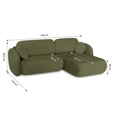 Canapé d'angle droit convertible CARLOTTA 4 places tissu chenille vert kaki
