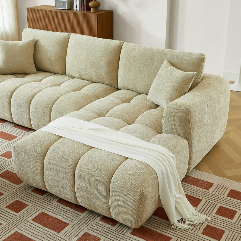 Canapé d'angle droit fixe KEREA 4 places tissu chenille taupe