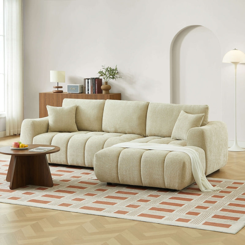 Canapé d'angle droit fixe KEREA 4 places tissu chenille taupe