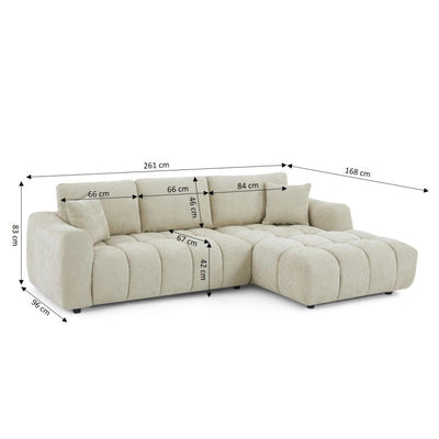 Canapé d'angle droit fixe KEREA 4 places tissu chenille taupe