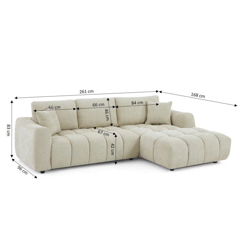 Canapé d'angle droit fixe KEREA 4 places tissu chenille taupe