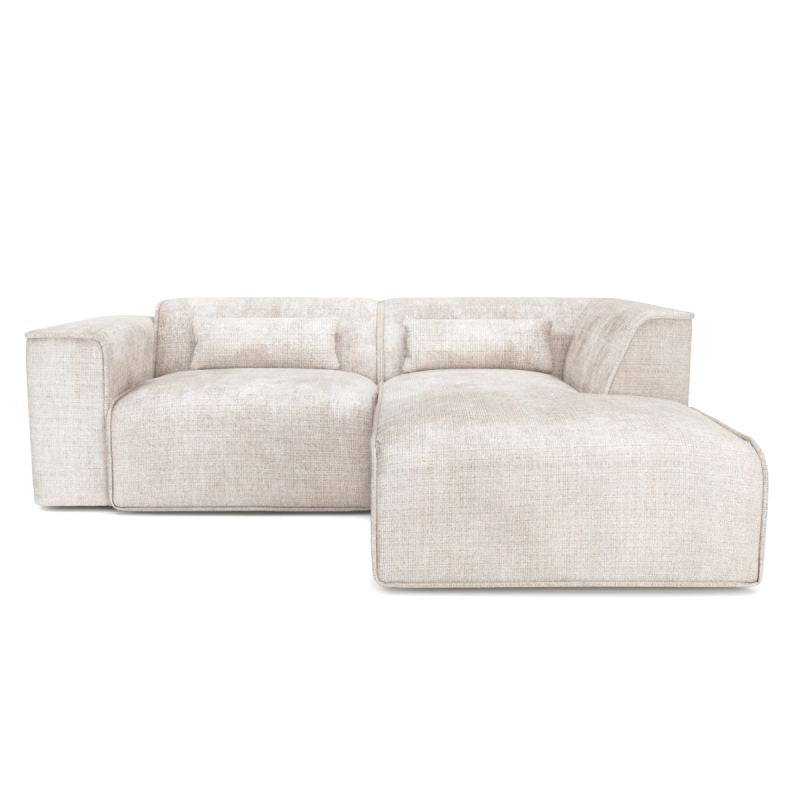 Canapé d'angle droit 4 places NUNA en tissu beige, design compact pour salon moderne
