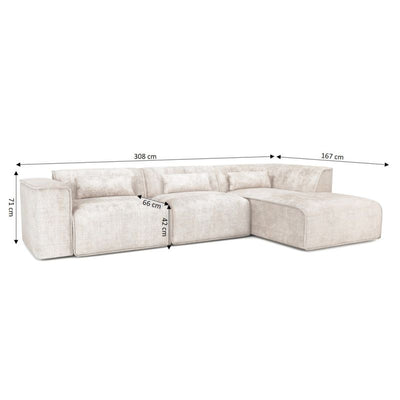 Canapé d'angle droit fixe NUNA 5/6 places tissu beige