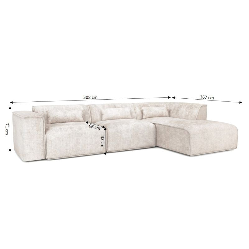 Canapé d'angle droit fixe NUNA 5/6 places tissu beige