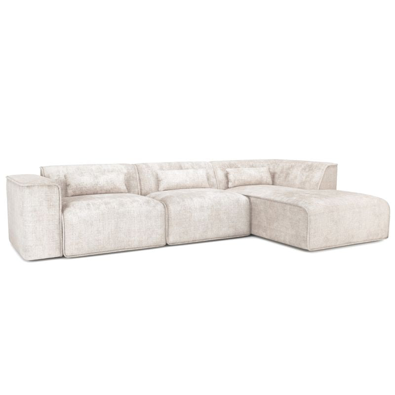 Canapé d'angle droit fixe NUNA 5/6 places tissu beige