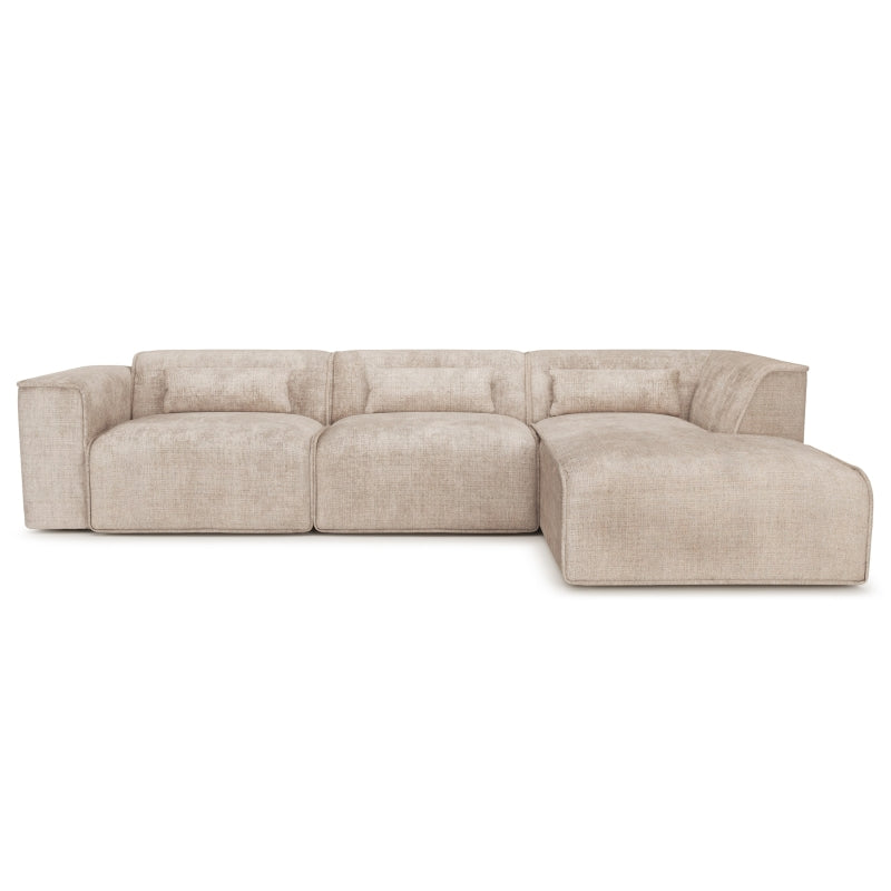 Canapé d'angle droit fixe 5/6 places tissu taupe, confort et convivialité salon