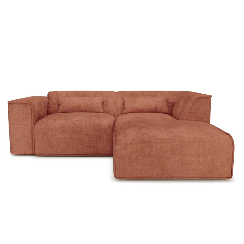 Canapé d'angle droit 4 places NUNA tissu terracotta, modèle compact pour salon moderne