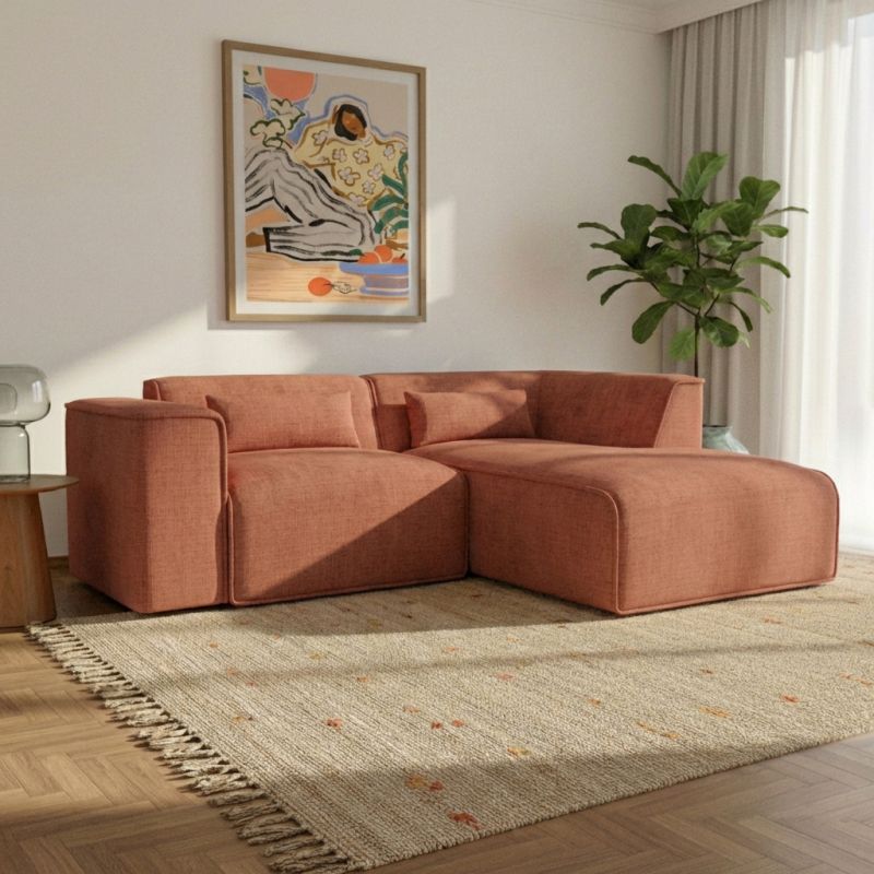 Canapé d'angle droit fixe NUNA 4 places tissu terracotta