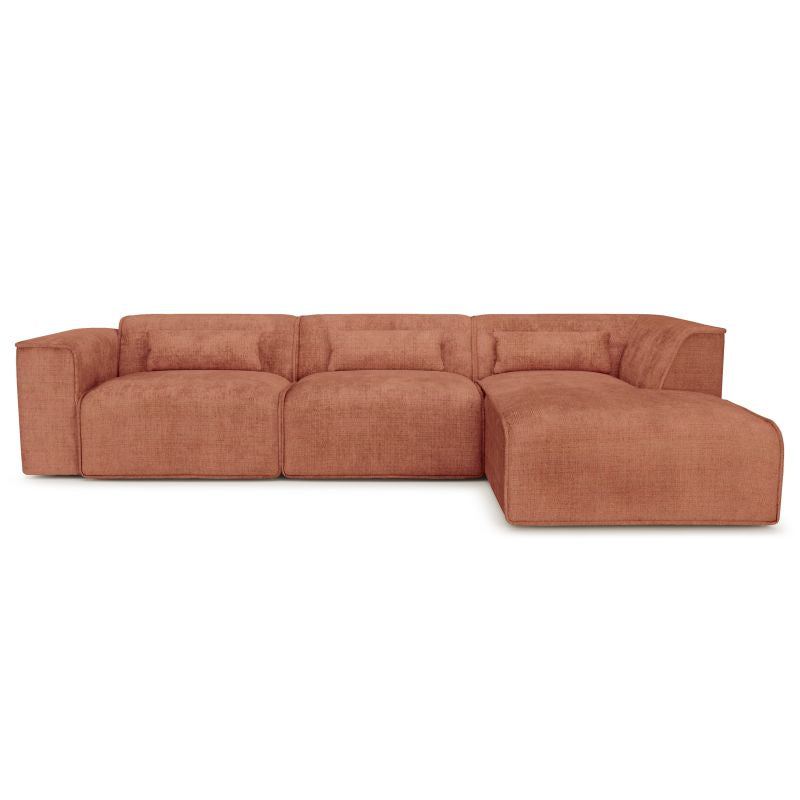 Canapé d'angle droit 5/6 places tissu terracotta, confort et convivialité pour salon