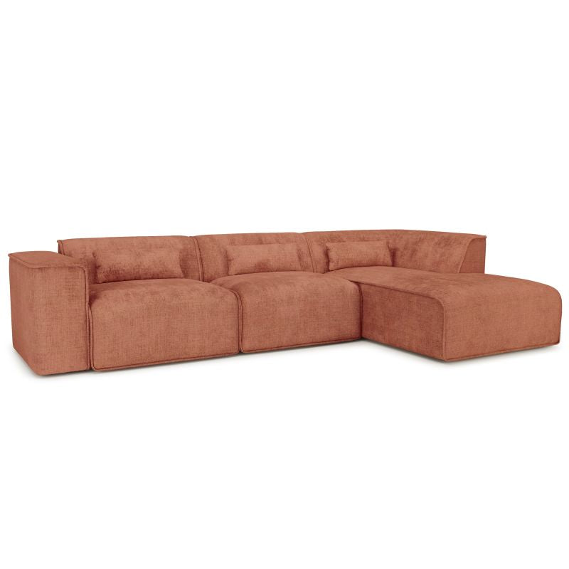 Canapé d'angle droit fixe NUNA 5/6 places tissu terracotta