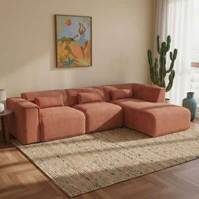 Canapé d'angle droit fixe NUNA 5/6 places tissu terracotta