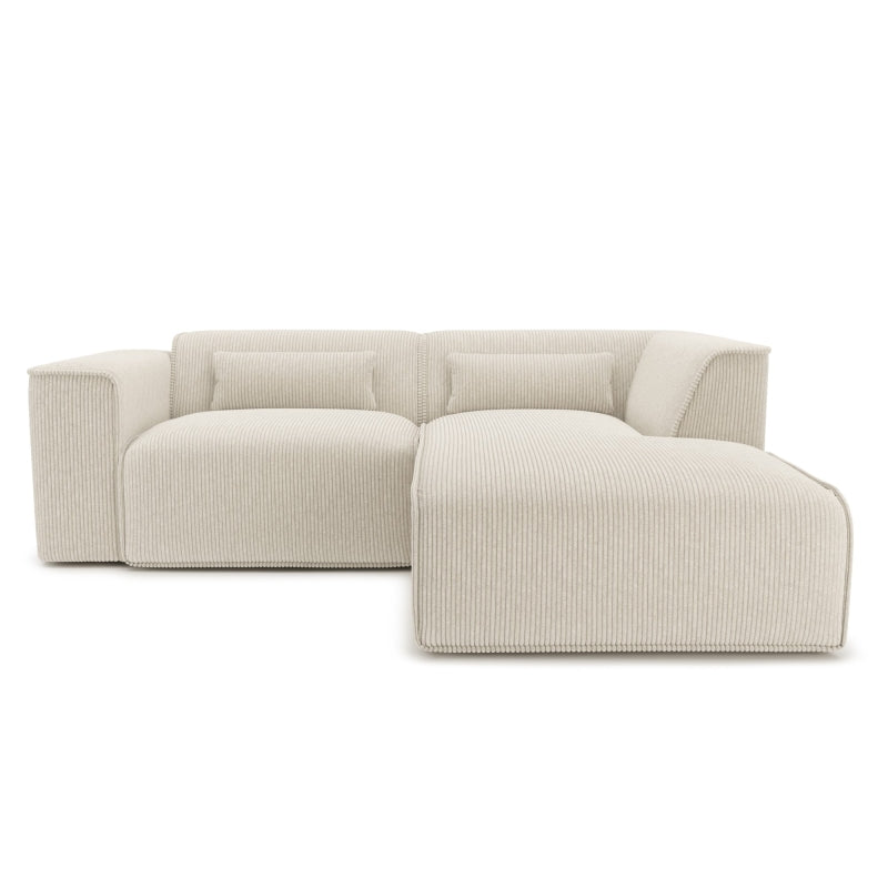 Canapé d'angle droit 4 places velours côtelé beige, salon contemporain compact
