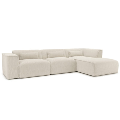 Canapé d'angle droit fixe NUNA 5/6 places velours côtelé beige