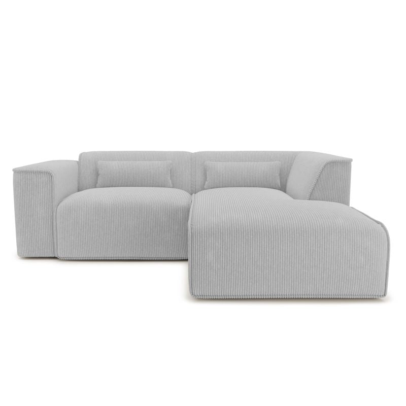 Canapé d'angle droit 4 places NUNA en velours côtelé gris, compact et confortable