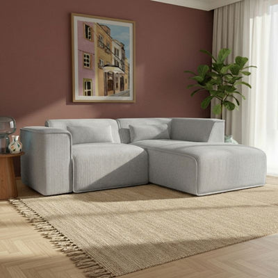 Canapé d'angle droit fixe NUNA 4 places velours côtelé gris