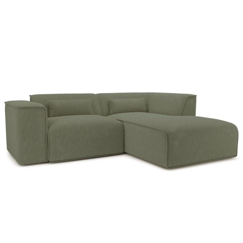 Canapé d'angle droit fixe NUNA 4 places velours côtelé vert
