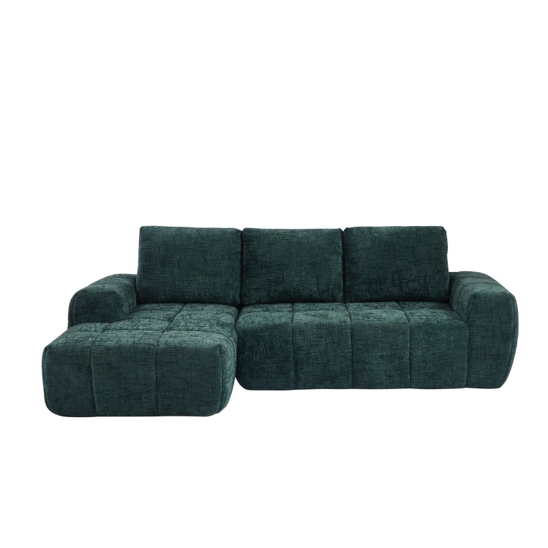 Canapé d'angle gauche 4 places AUREA tissu vert, assise capitonnée style contemporain
