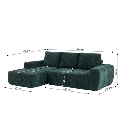 Canapé d'angle gauche compressé AUREA 4 places tissu vert