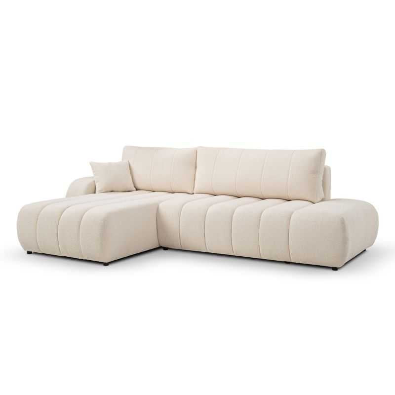 Canapé d'angle gauche convertible BELEM 4/5 places tissu bouclette écru