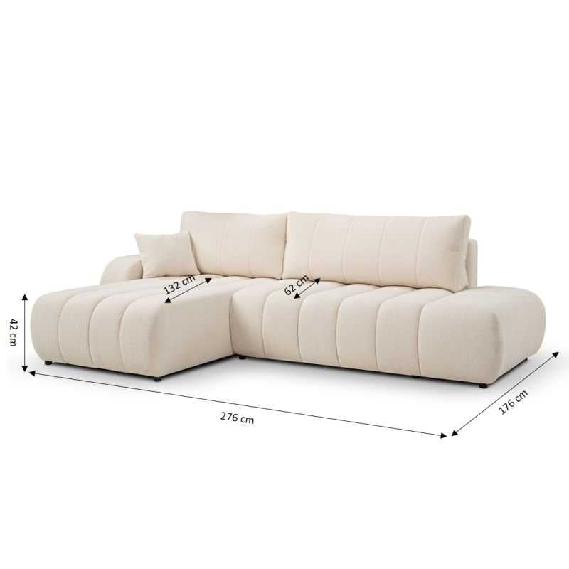 Canapé d'angle gauche convertible BELEM 4/5 places tissu bouclette écru