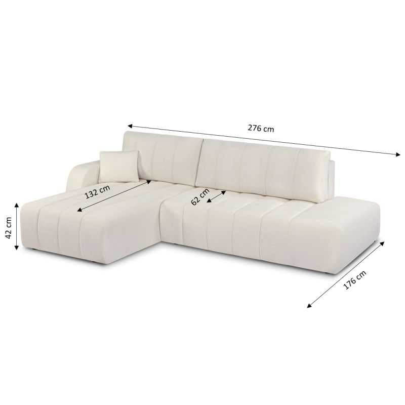 Canapé d'angle gauche convertible BELEM 4/5 places tissu chenille écru