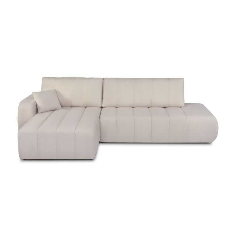 Canapé d'angle convertible 4/5 places tissu chenille grège, salon contemporain