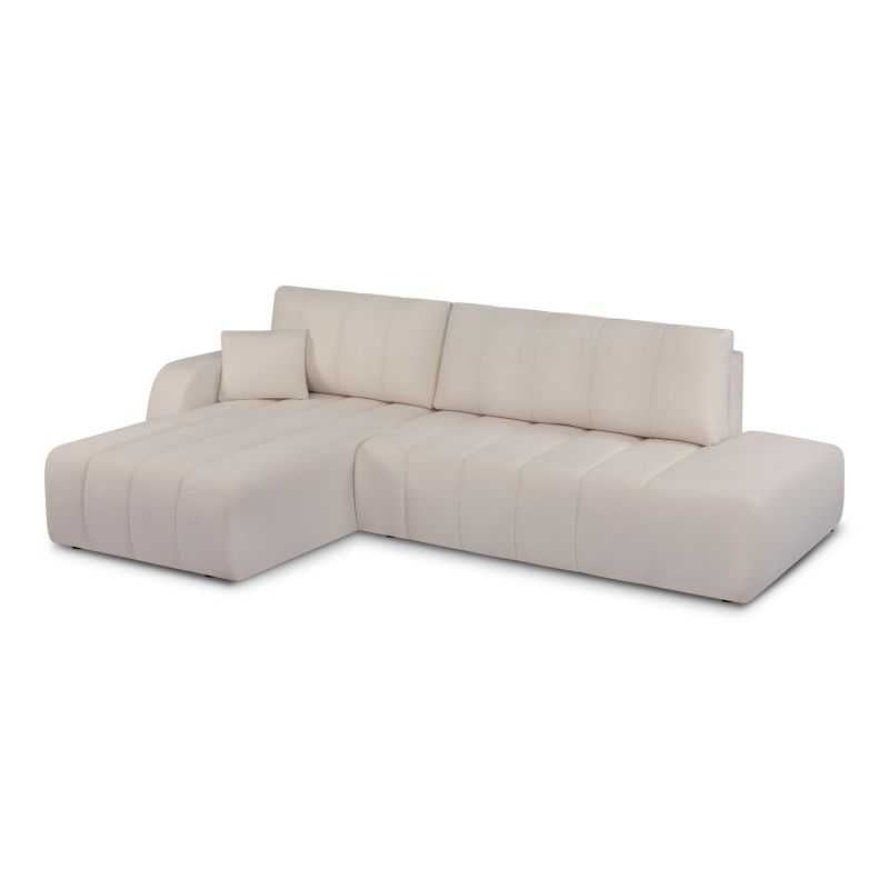 Canapé d'angle gauche convertible BELEM 4/5 places tissu chenille grège