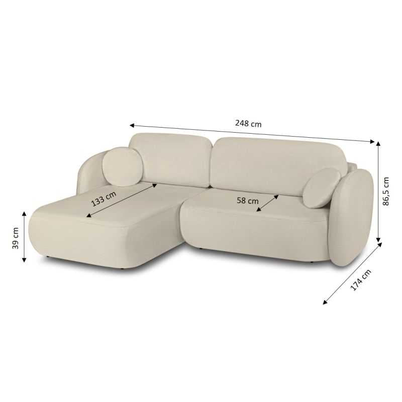 Canapé d'angle gauche convertible CARLOTTA 4 places tissu bouclette grège