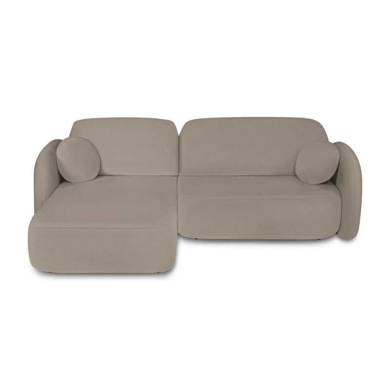 Canapé d'angle gauche convertible 4 places tissu bouclette taupe, lignes arrondies