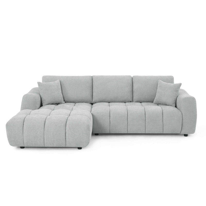 Canapé d'angle gauche 4 places tissu chenille gris, assises profondes salon contemporain