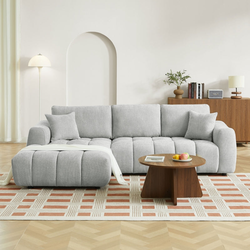 Canapé d'angle gauche fixe KEREA 4 places tissu chenille gris