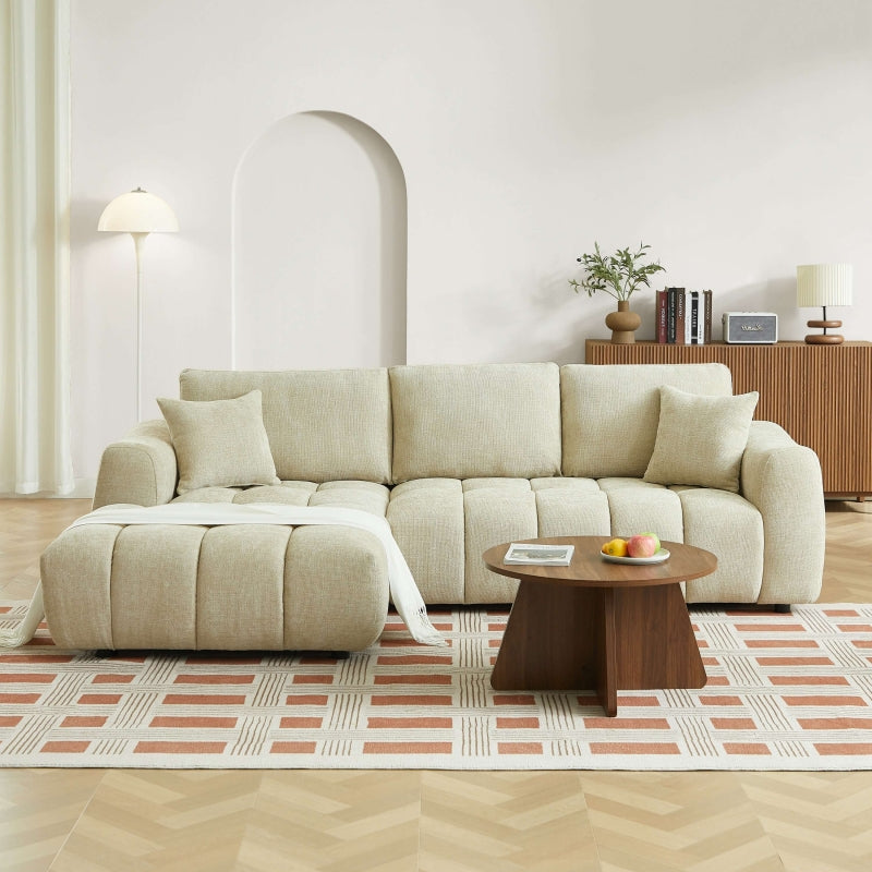 Canapé d'angle gauche fixe KEREA 4 places tissu chenille taupe