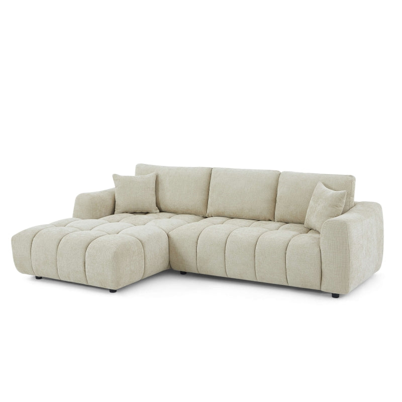 Canapé d'angle gauche fixe KEREA 4 places tissu chenille taupe