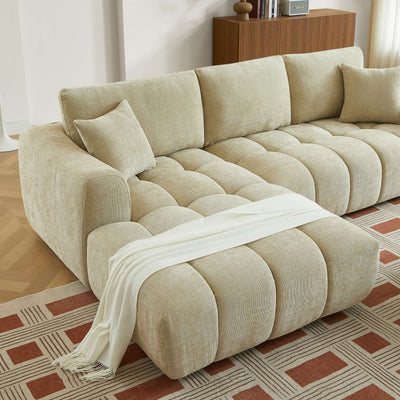 Canapé d'angle gauche fixe KEREA 4 places tissu chenille taupe