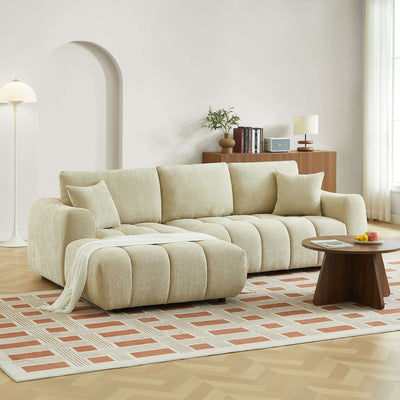 Canapé d'angle gauche fixe KEREA 4 places tissu chenille taupe