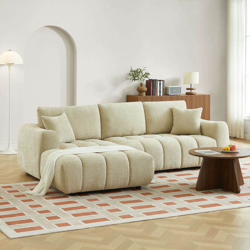 Canapé d'angle gauche fixe KEREA 4 places tissu chenille taupe
