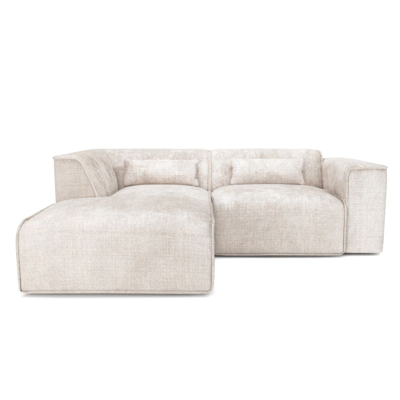 Canapé d'angle gauche 4 places NUNA en tissu beige, confortable et compact pour salon moderne