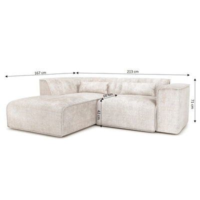 Canapé d'angle gauche fixe NUNA 4 places tissu beige