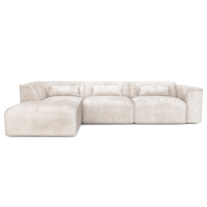 Canapé d'angle gauche fixe 5/6 places NUNA tissu beige, confortable et convivial