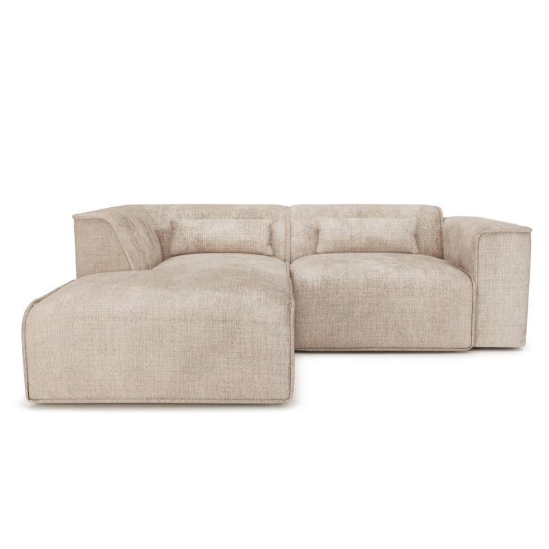 Canapé d'angle gauche 4 places NUNA en tissu taupe, design compact pour salon moderne
