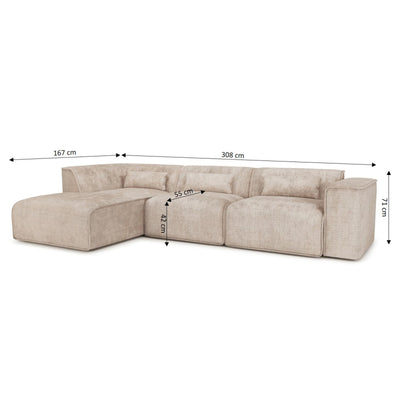Canapé d'angle gauche fixe NUNA 5/6 places tissu taupe