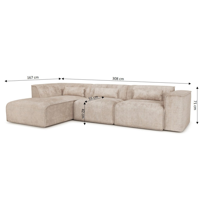 Canapé d'angle gauche fixe NUNA 5/6 places tissu taupe