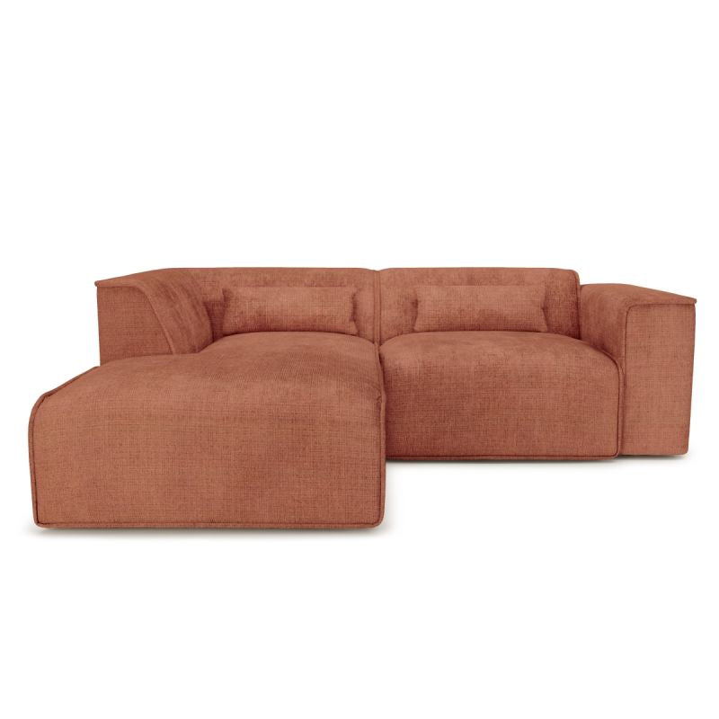 Canapé d'angle gauche 4 places NUNA tissu terracotta, design compact pour salon moderne