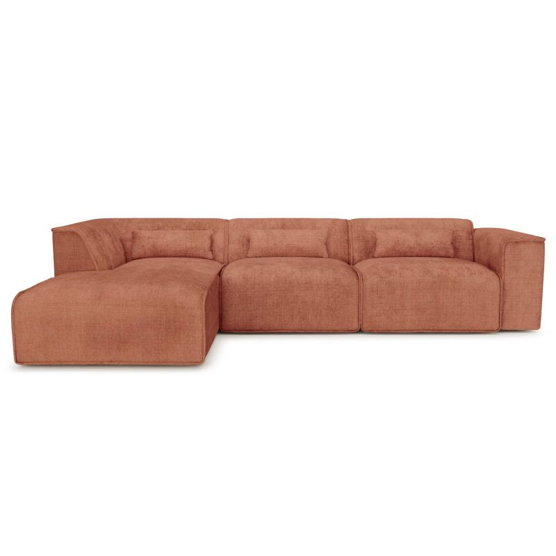 Canapé d'angle gauche fixe 5/6 places NUNA tissu terracotta, salon convivial