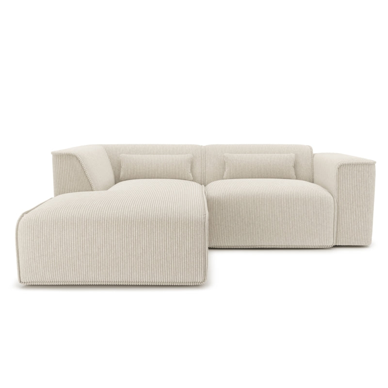 Canapé d'angle gauche 4 places velours côtelé beige, assises confortables pour salon moderne