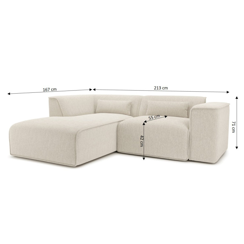 Canapé d'angle gauche fixe NUNA 4 places velours côtelé beige