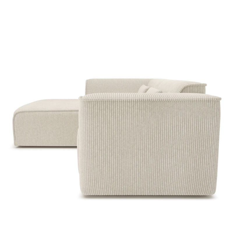 Canapé d'angle gauche fixe NUNA 4 places velours côtelé beige